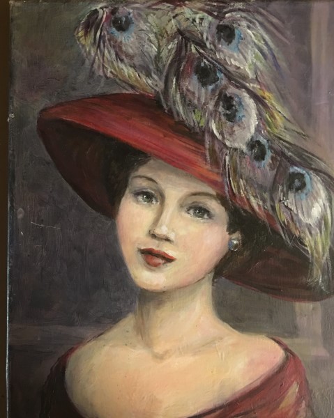 479x600 Lady In A Peacock Feather Hat - Lady With Hat Painting