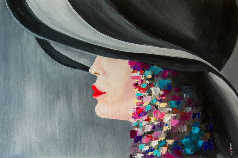 770x513 Saatchi Art Lady In Black Hat Painting By Lyubov Kuptsova - Lady With Hat Painting