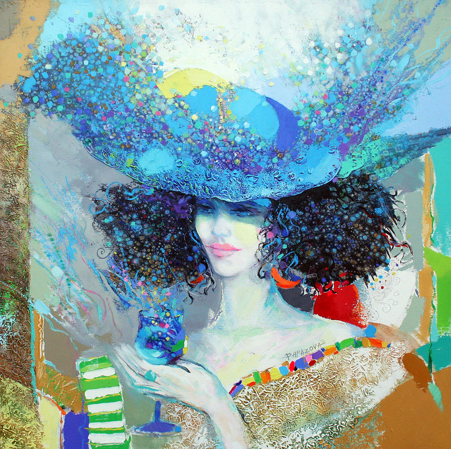 900x897 The Lady With Hat Painting By Petia Papazova - Lady With Hat Painting