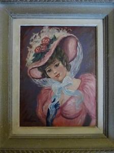 224x300 Vintage Amp Retro Oil Painting On Canvas Lady In Hat Follower - Lady With Hat Painting