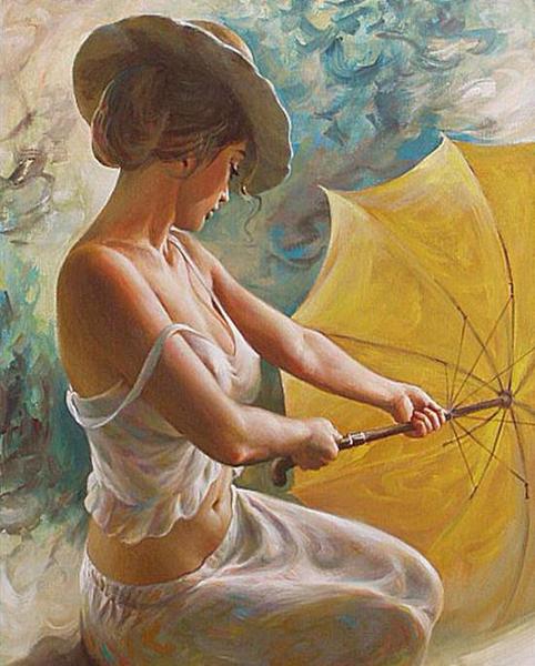 482x600 Diy Painting By Numbers - Lady With Umbrella Painting