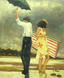 248x300 Oil Painting Of Man Lady Holding Umbrella Beach Chair - Lady With Umbrella Painting