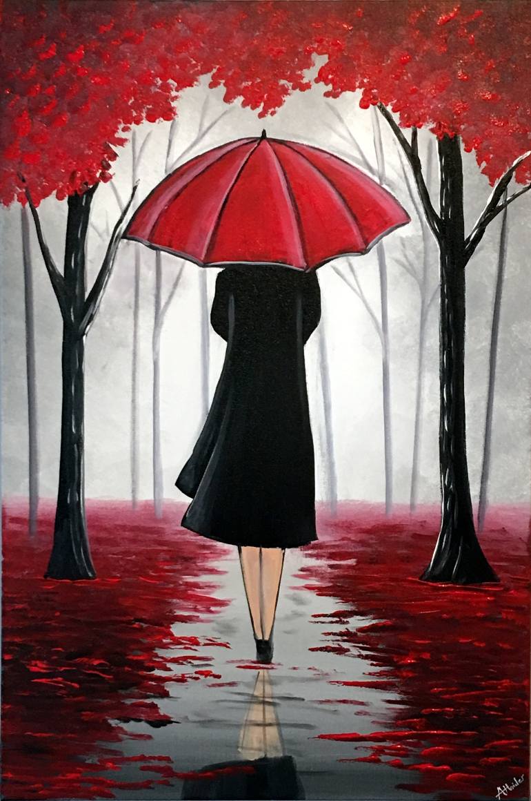 770x1160 Saatchi Art Lady With The Umbrella 3 Painting By Aisha Haider - Lady With Umbrella Painting