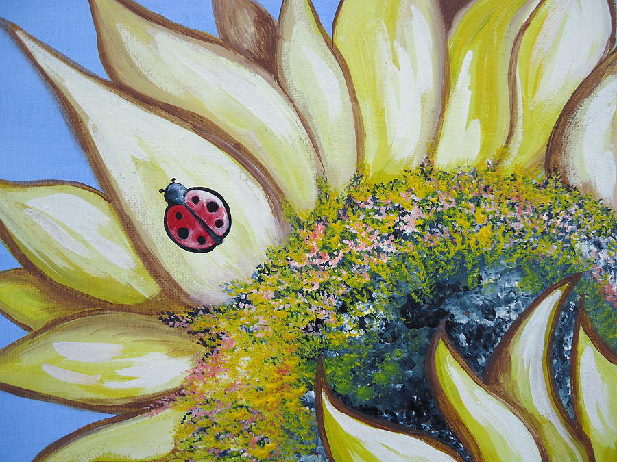 900x675 Sunflower And Ladybug Painting By Leslie Manley - Ladybug Painting