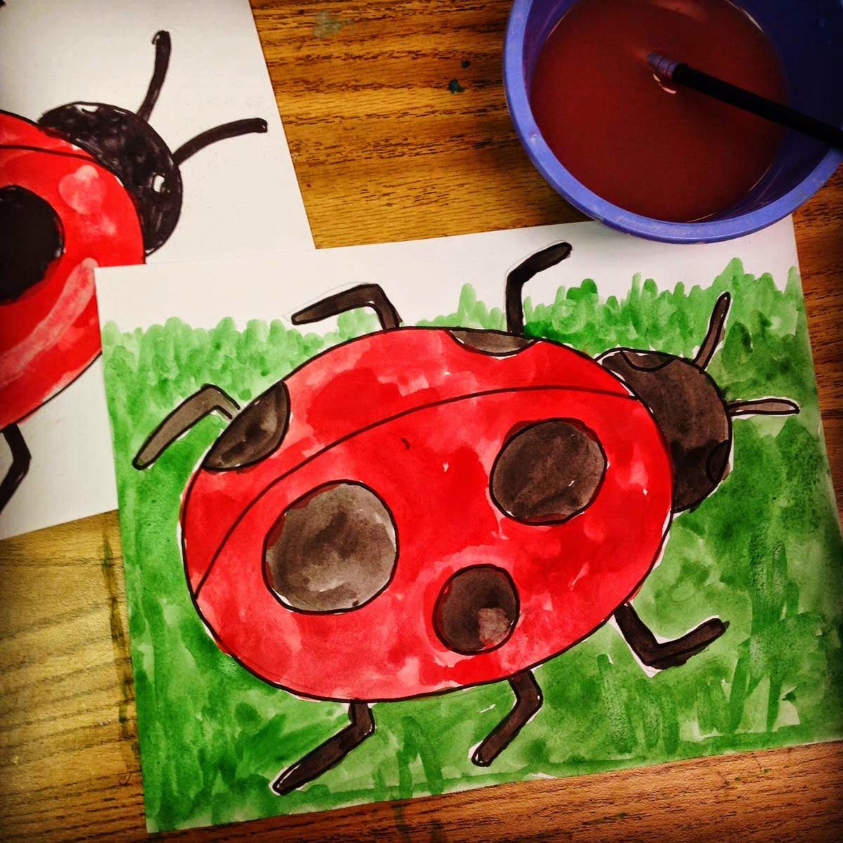 Как рисовать коровку. Рисование Божья коровка. Рисование красками для детей. Рисование насекомых в детском саду. Рисование красками для детей 4-5.