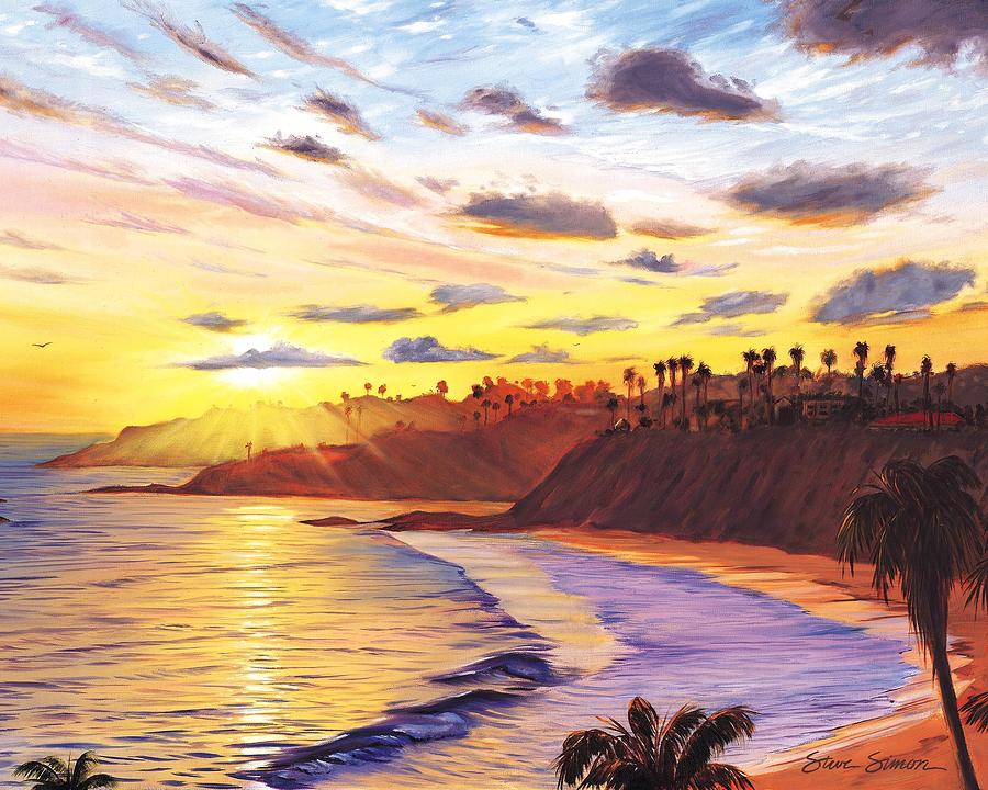 900x720 Laguna Village Sunset Painting By Steve Simon - Laguna Beach Painting