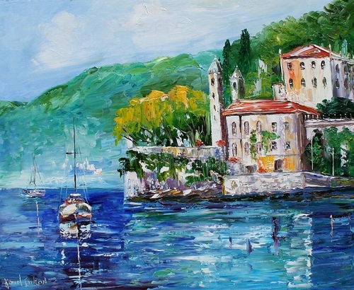500x410 Painting Lake Como Italy Villa (Original Art By Karen's Fine Art) - Lake Como Painting