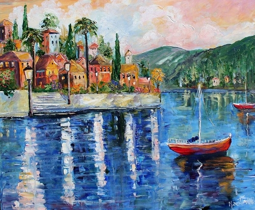 500x413 Painting Lake Como Twilight (Original Art By Karen's Fine Art) - Lake Como Painting