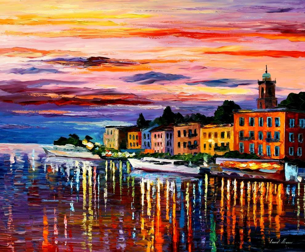 990x817 Lake Como Bellagio Palette Knife Oil Painting On Canvas By - Lake Como Painting