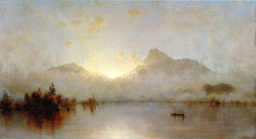 900x489 Sanford Robinson Gifford A Sunrise On Lake George Painting Best - Lake George Painting