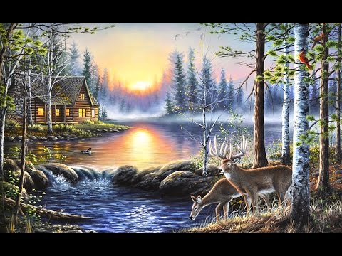 480x360 Landscape Painting Time Lapse Lake Cabin - Lake Landscape Painting