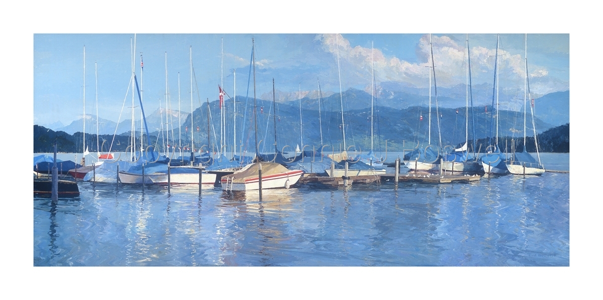 1200x598 Marine Acrylic Paintings Lake Lucerne By Connie J Boswell - Lake Lucerne Painting