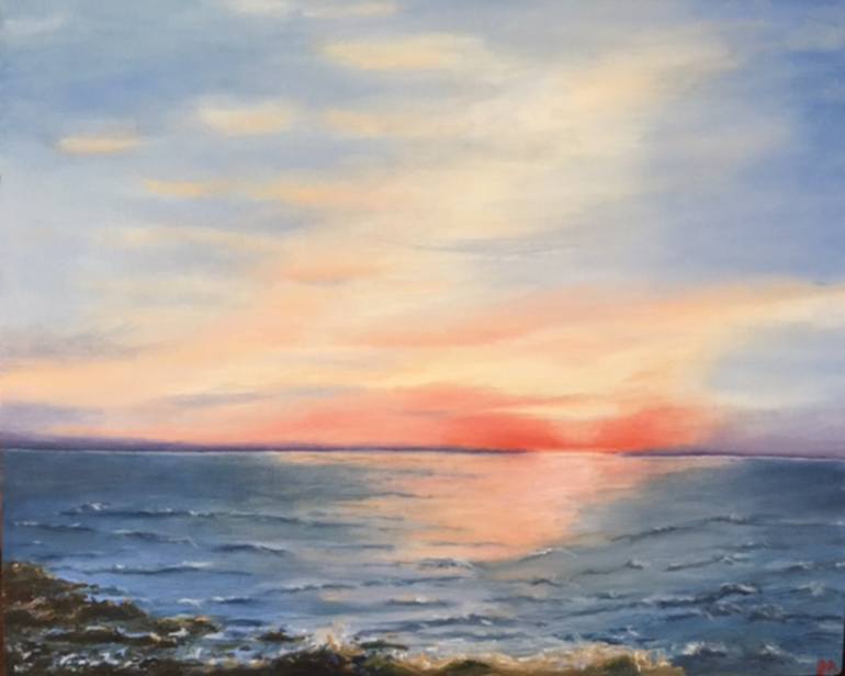 770x616 Saatchi Art Lake Michigan Sunset Painting By Judy Mcgrath - Lake Michigan Painting