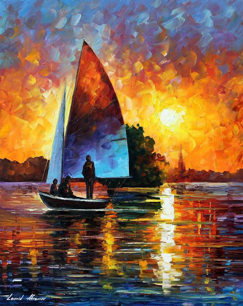 847x1067 Sunset By The Lake Palette Knife Oil Painting On Canvas By - Lake Painting