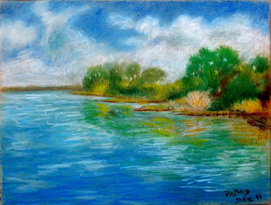 900x682 Blue Lake Painting By Rashid Hamza - Lake Painting