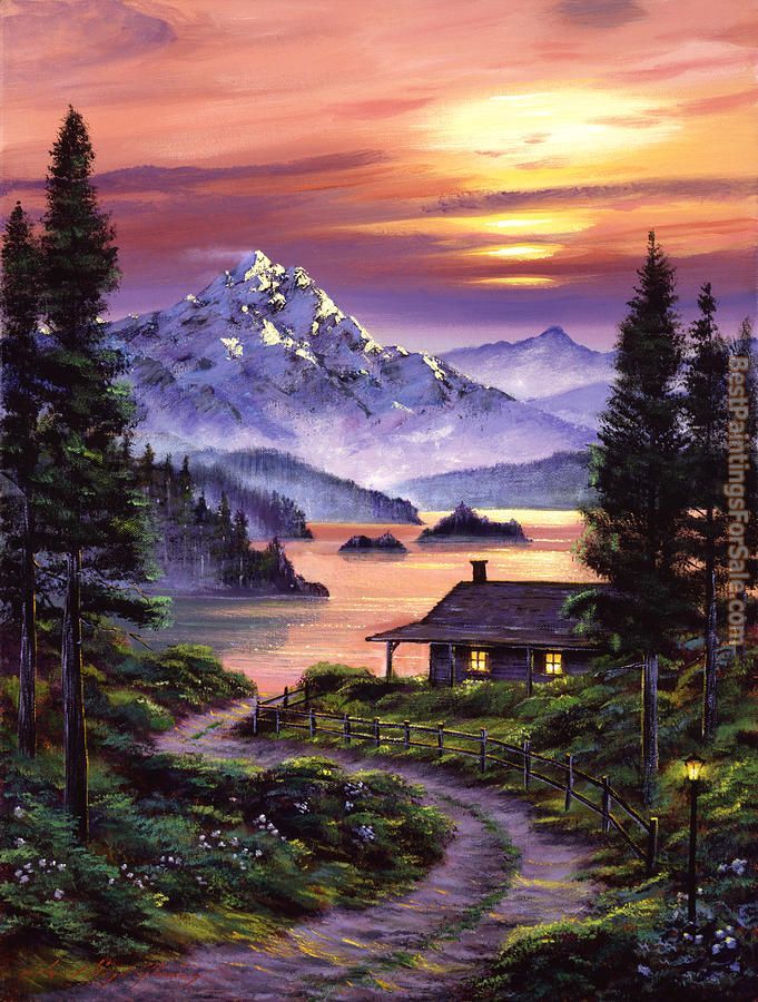 681x900 David Lloyd Glover Cabin On The Lake Painting 50% Off - Lake Painting