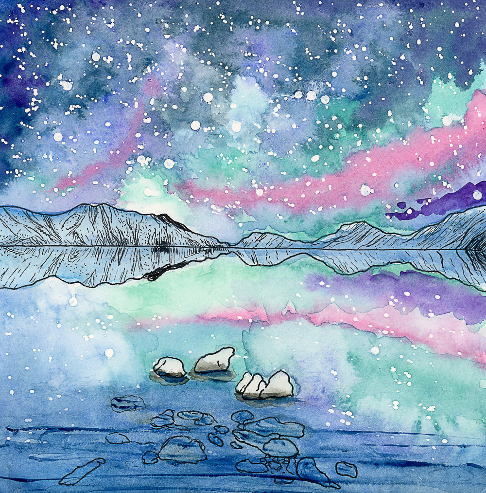 1000x1013 Lake Reflections Watercolor Print Idaho Adventures Art - Lake Reflection Painting