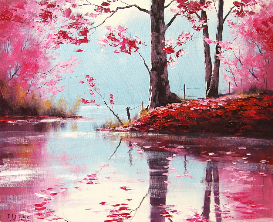 900x732 Lake Reflections By Artsaus - Lake Reflection Painting