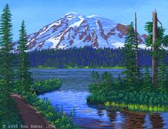 236x181 Mount Rainer National Park, Washington Paintings, Tulips, Paradise - Lake Reflection Painting