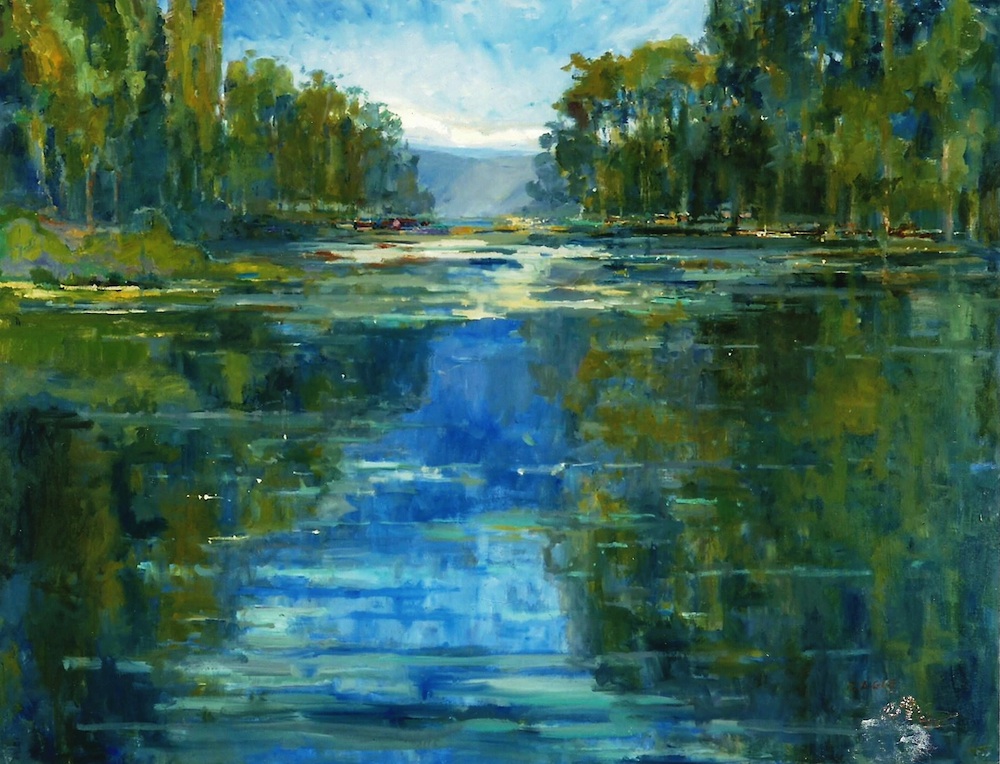 1000x764 Reflection Lake Painting By John Eagle Studio 7 Gallery - Lake Reflection Painting
