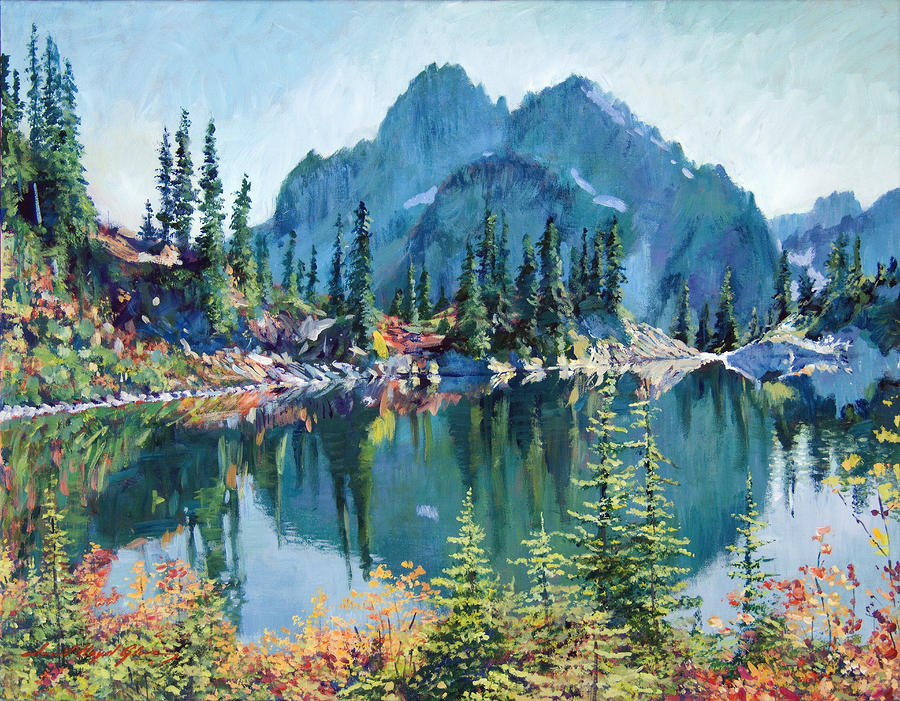 900x701 Reflections On Gem Lake Painting By David Lloyd Glover - Lake Reflection Painting
