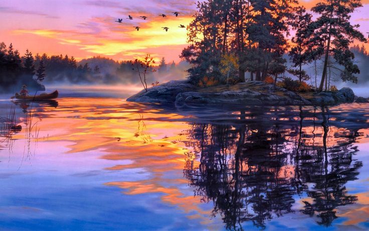736x460 8 Best Art Showing Light Images On Art Art - Lake Reflection Painting
