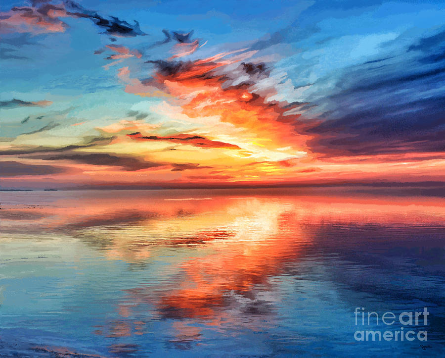 900x723 Sunset Lake Reflection Painting By Jackie Case - Lake Reflection Painting