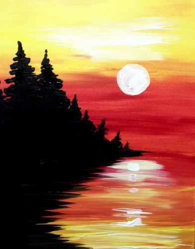 392x500 July 2016 Featured Painting Pine Lake - Lake Sunset Painting