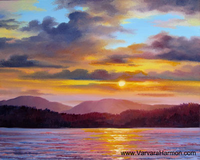 Lake Sunset Painting at PaintingValley.com | Explore collection of Lake ...