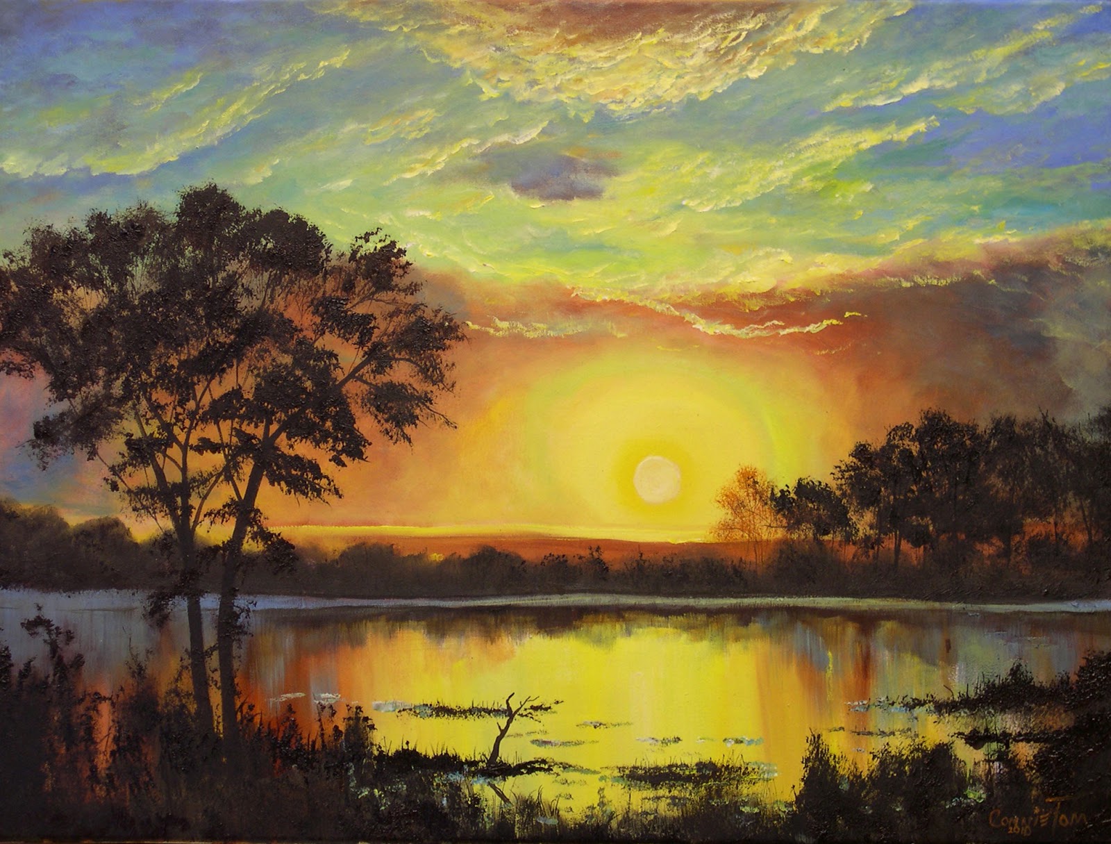 1600x1215 A Painting For You Table Rock Lake Sunset 18hx24w Original - Lake Sunset Painting
