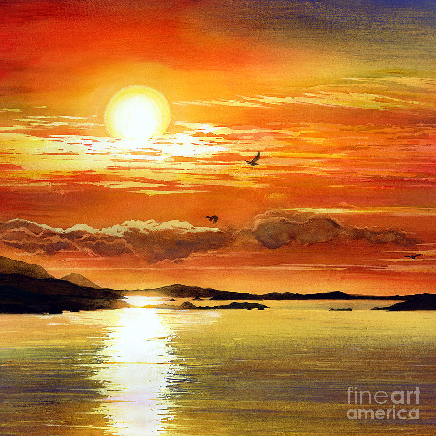 900x900 Sunset Lake Painting By Hailey E Herrera - Lake Sunset Painting