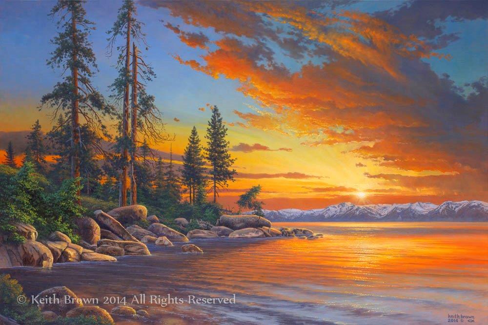 Lake Sunset Painting at PaintingValley.com | Explore collection of Lake ...