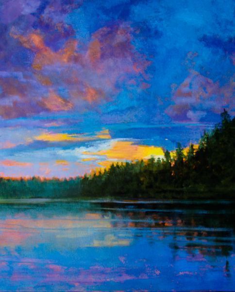 Lake Sunset Painting at PaintingValley.com | Explore collection of Lake ...