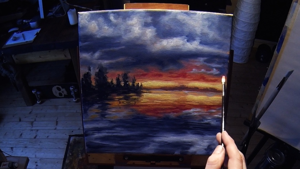 1005x565 Frozen Lake Sunset - Lake Sunset Painting