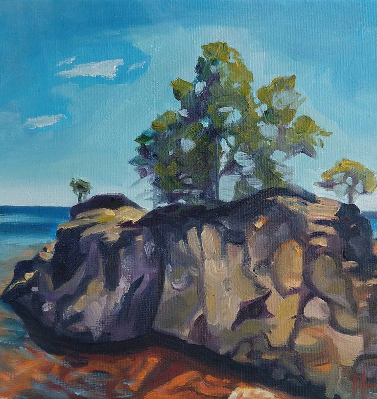 770x815 Saatchi Art Rocks On Lake Superior Painting By Heather Friedli - Lake Superior Painting