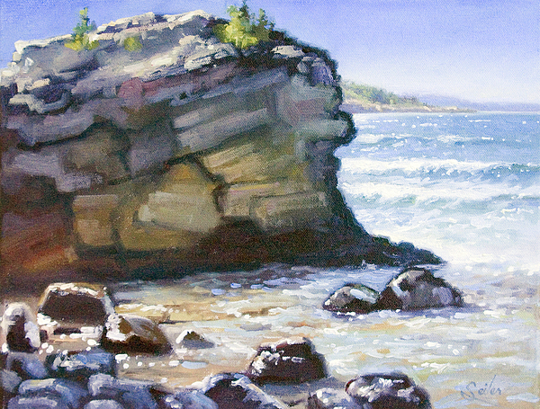 600x455 Sunset Point Presque Isle Park Lake Superior Painting By Larry - Lake Superior Painting