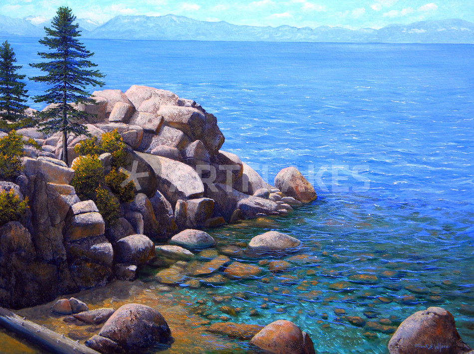 950x711 Rocks And Water Lake Tahoe Painting Art Prints And Posters By - Lake Tahoe Painting