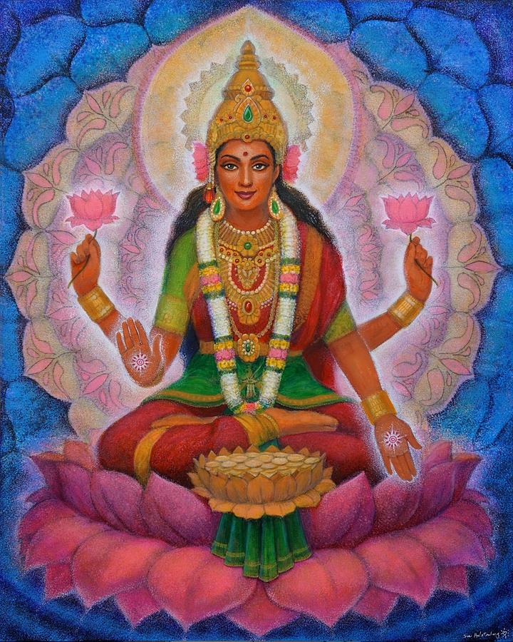 720x900 Lakshmi Blessing Painting By Sue Halstenberg - Lakshmi Painting