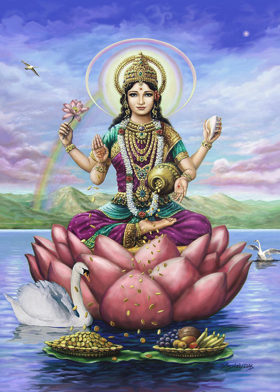570x799 Lakshmi Goddess Of Fortune Art Print By Vishnudas Art - Lakshmi Painting