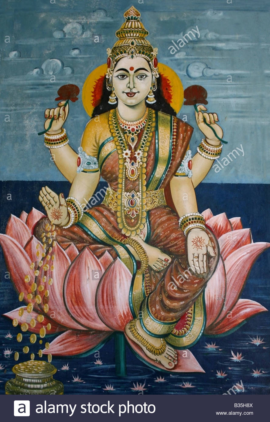 889x1390 Painting Of The Hindu Goddess Of Wealth And Beauty Lakshmi - Lakshmi Painting
