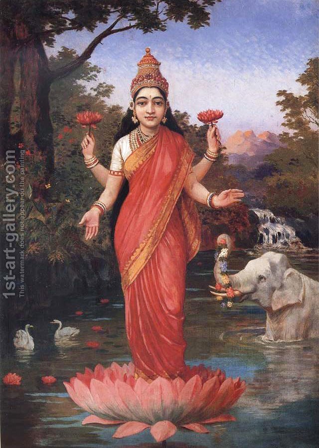 640x897 Goddess Lakshmi Raja Ravi Varma Reproduction 1st Art Gallery - Lakshmi Painting