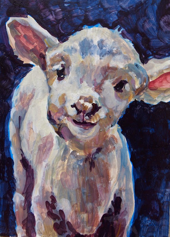 574x800 Daily Painters Abstract Gallery Colorful Contemporary Animal Art - Lamb Painting