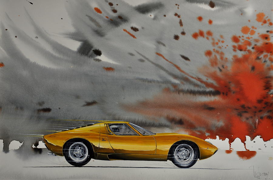 900x594 Lamborghini Miura Painting By Michaux Michel - Lamborghini Painting