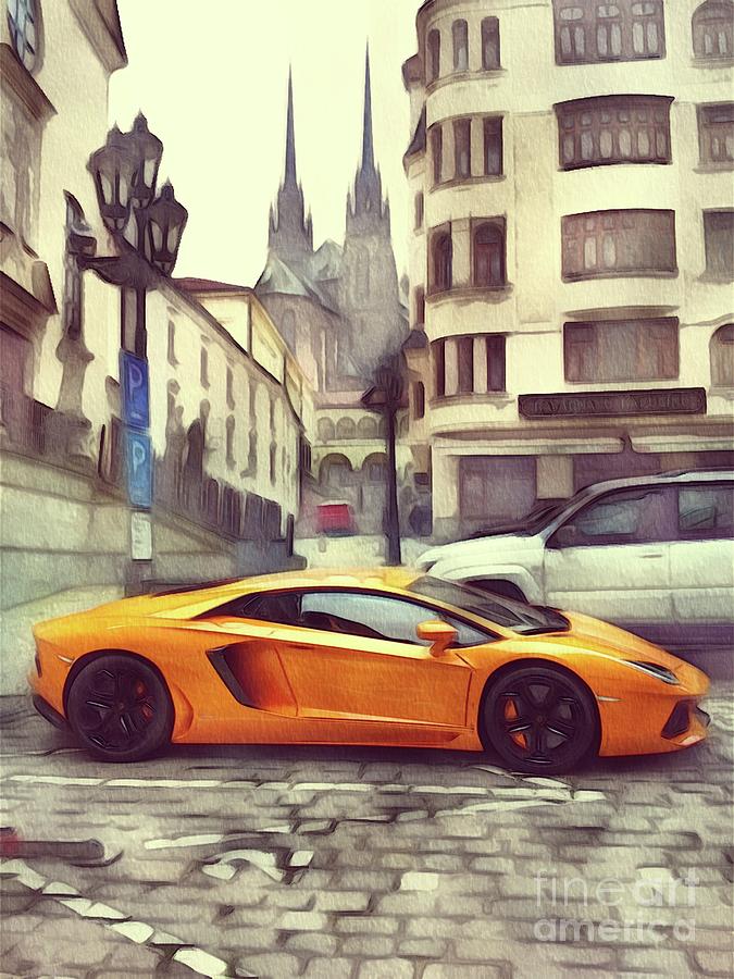 675x900 Lamborghini Painting By John Springfield - Lamborghini Painting