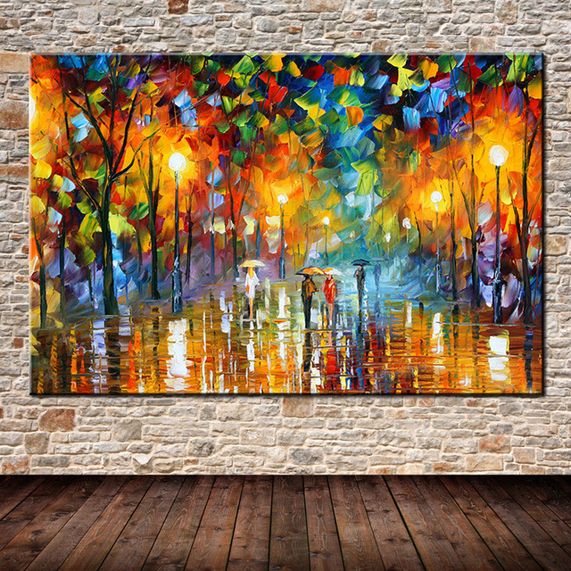 640x640 Large Handpainted Lovers Rain Stree Tree Lamp Landscape Painting - Lamp Painting