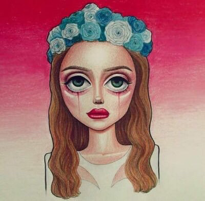 400x393 Lana Del Rey Illustrated As A Big Eyes Painting - Lana Del Rey Painting