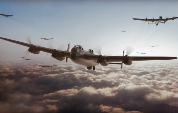 596x380 Wallpaper War, Art, Painting, Aviation, Ww2, Avro Lancaster Images - Lancaster Painting