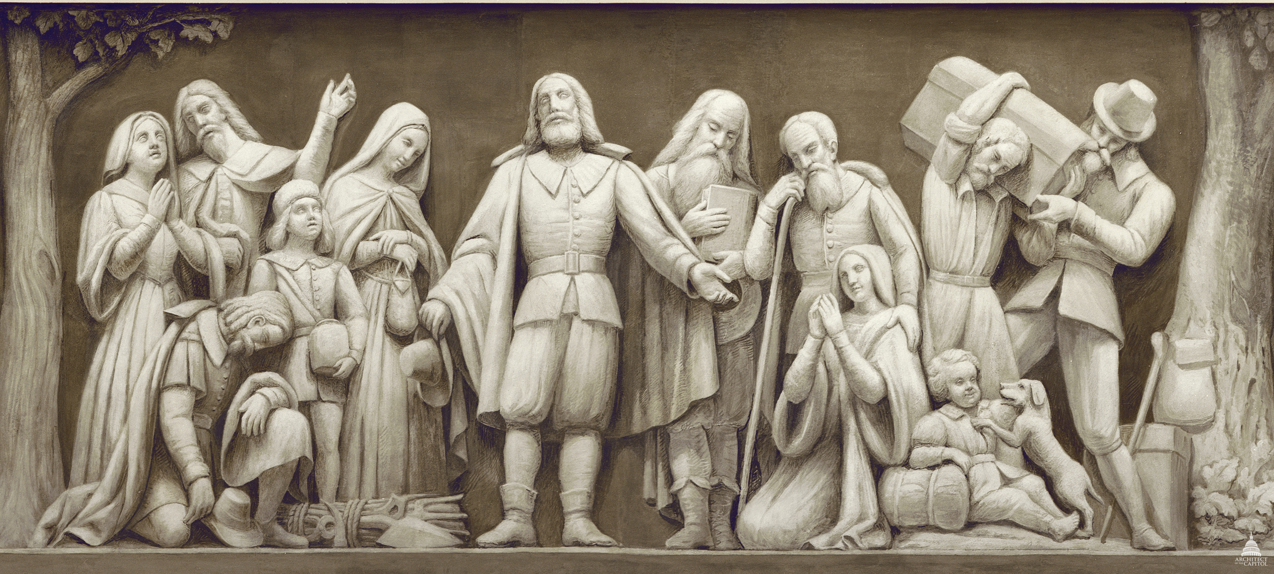 2600x1172 Landing Of The Pilgrims Architect Of The Capitol United States - Landing Of The Pilgrims Painting