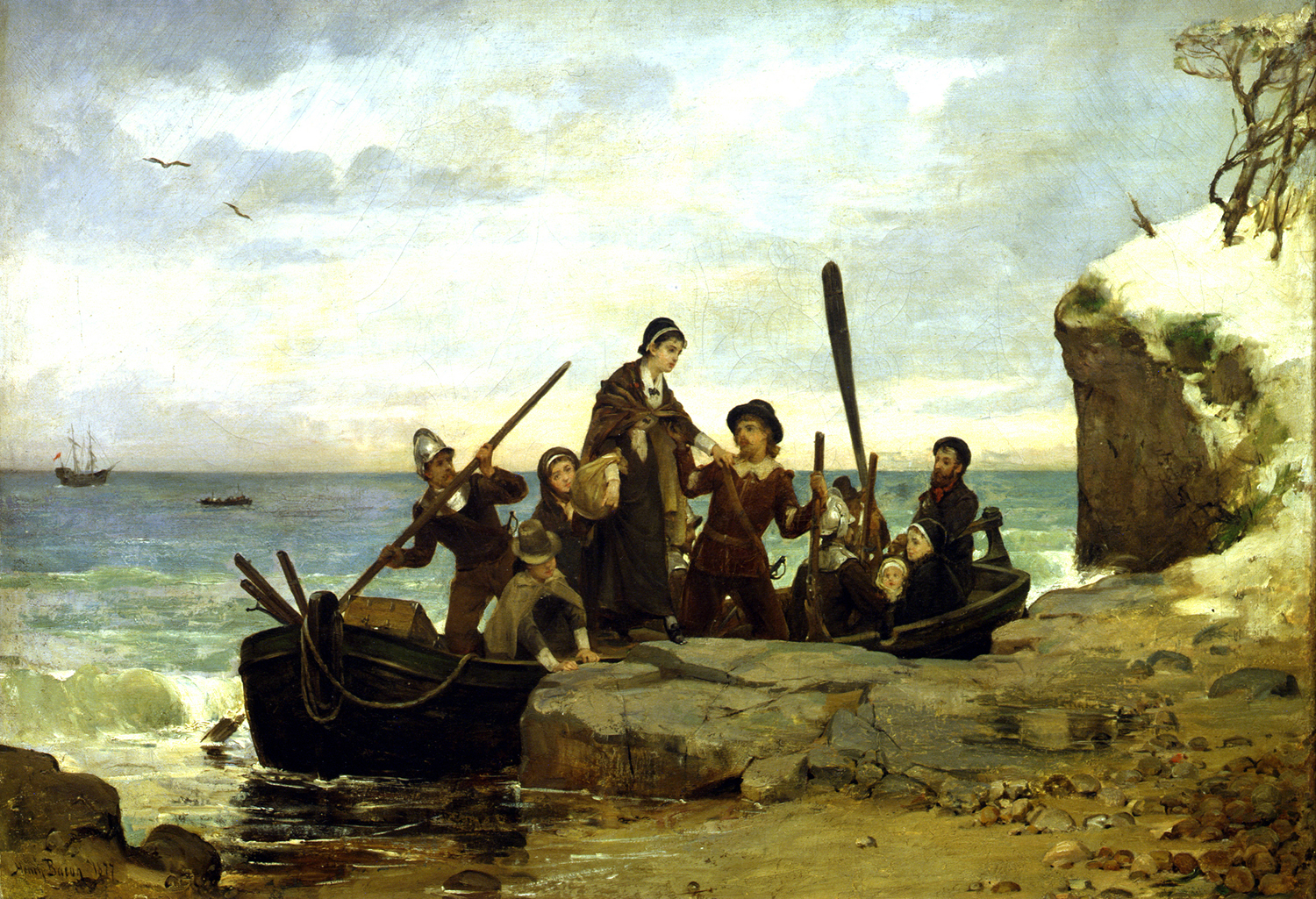 1500x1025 The Landing Of The Pilgrims (Henry A. Bacon) Matted Print 11x14 - Landing Of The Pilgrims Painting