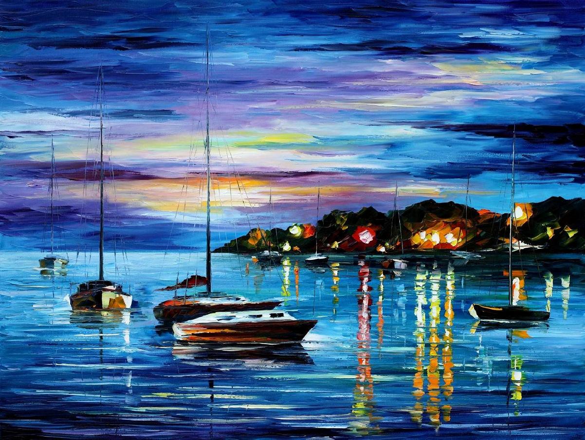1202x904 Leonid Afremov - Landscape Night Painting